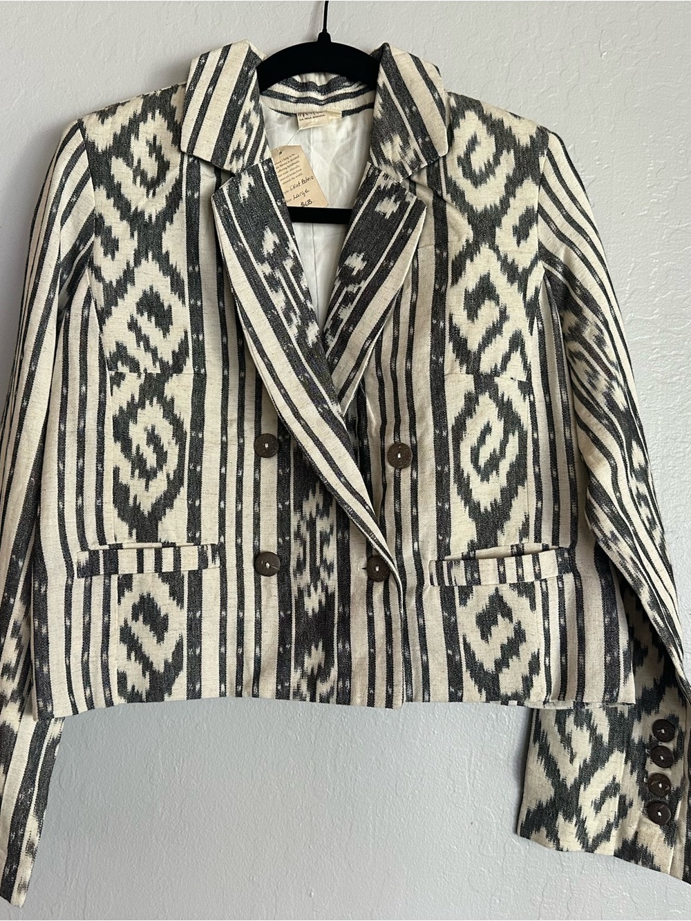Black & White Patterned Double-Breasted Women's Blazer